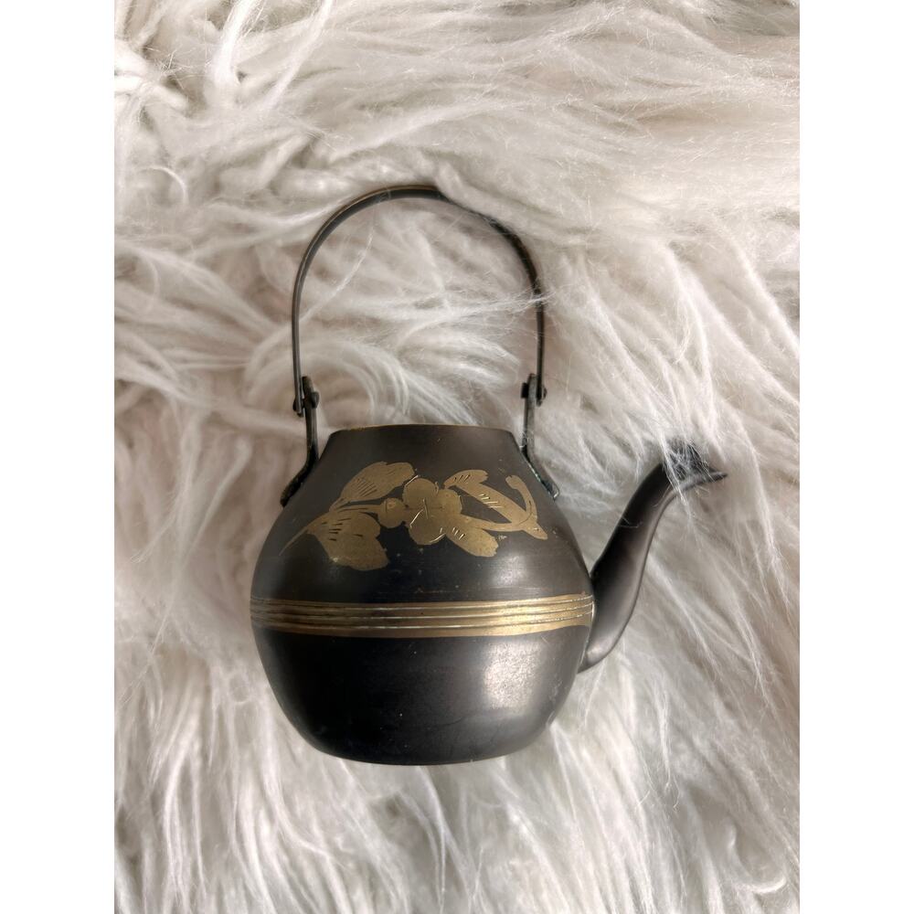 Vintage Brass Teapot Gold‎ Floral Engraved Mini Kettle Elegantdecor Homedecor